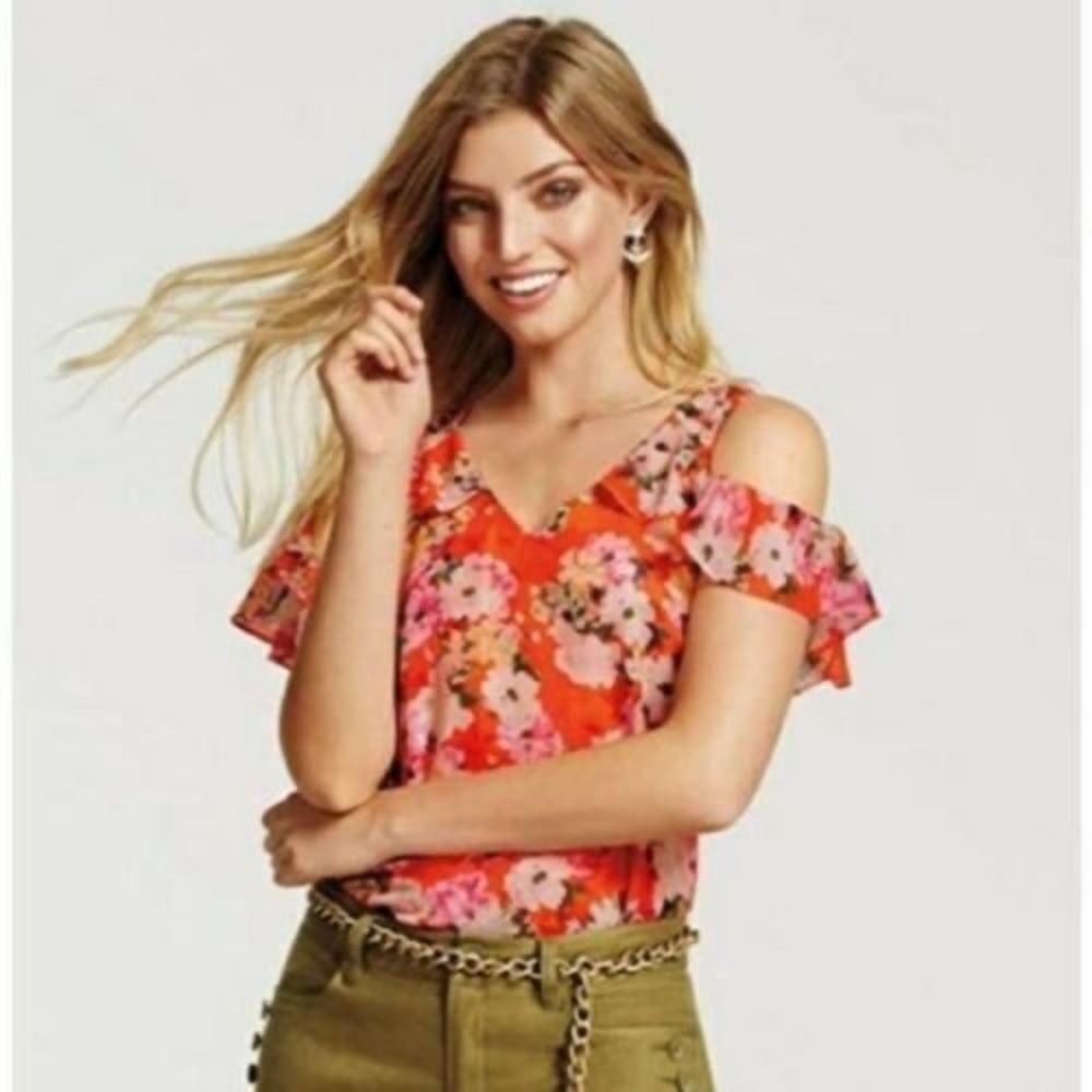 Abi Lush Cold Shoulder Floral Print Ruffled Blouse Sz S